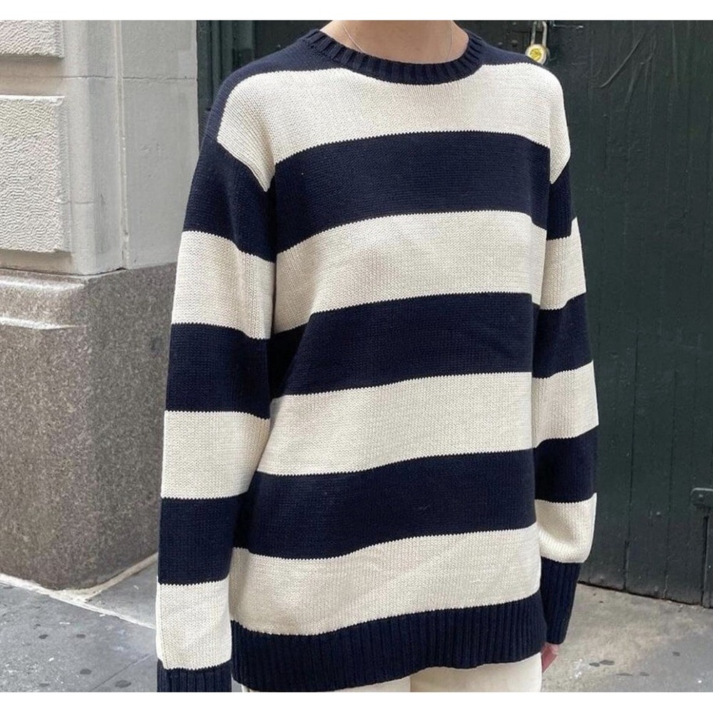 John Galt Brandy Melville Blue White Stripes Fisherman Copenhagen Chunky Sweater
